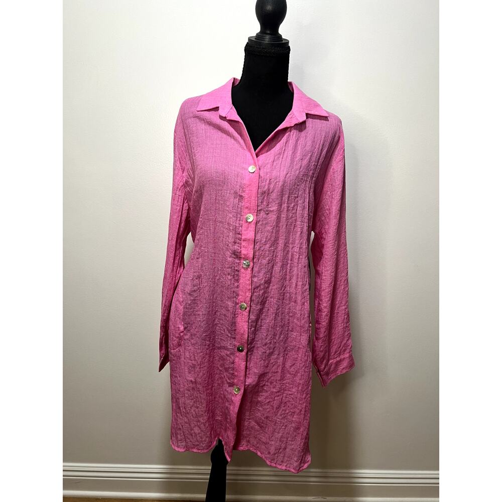Fred Meyer Pink Linen Shirt Dress Button Down Spring Summer L